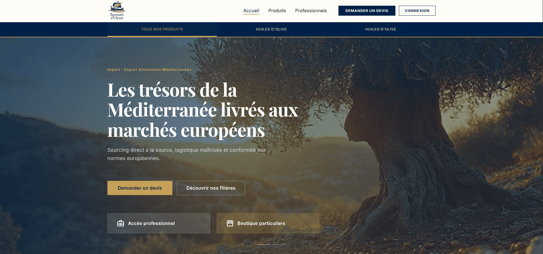 Saveurs d'Ulysse - Mediterranean fine foods e-commerce home page